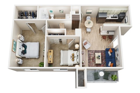 Floor plan for 2 beds, 1 bath, 900 sqft